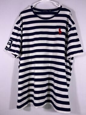 Polo Ralph Lauren Striped T Shirt Navy White Big Pony Logo Oversized Tee XXL 726